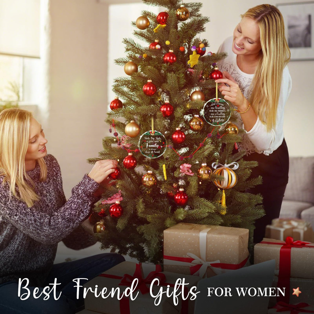 Our Friendship is Endless Christmas Ornaments Gifts for Women - Glass Best Friend Ornaments for Christmas Tree Decorations