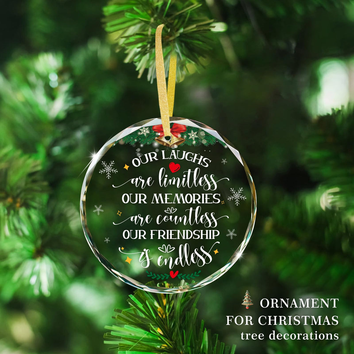 Our Friendship is Endless Christmas Ornaments Gifts for Women - Glass Best Friend Ornaments for Christmas Tree Decorations