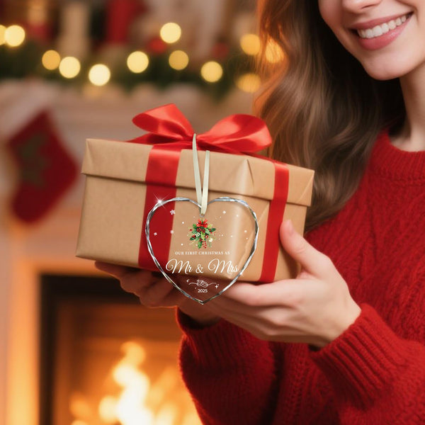 Wedding Gifts for Couples 2025, Our First Christmas as Mr and Mrs Ornament 2025 Engagement Gift Crystal Glass Ornament