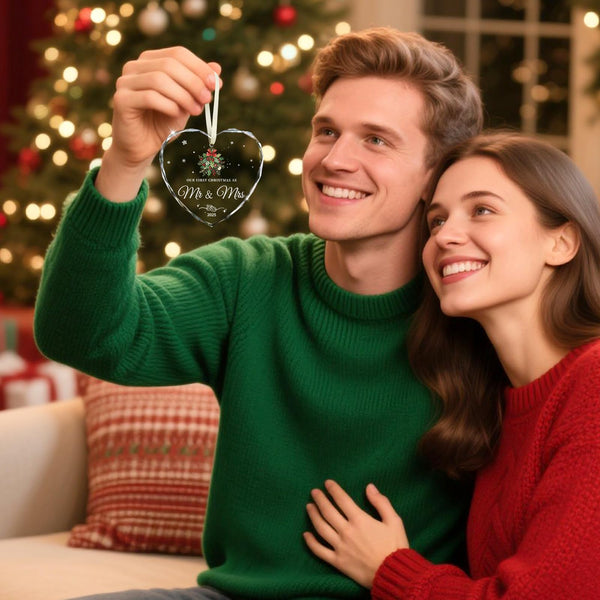 Wedding Gifts for Couples 2025, Our First Christmas as Mr and Mrs Ornament 2025 Engagement Gift Crystal Glass Ornament