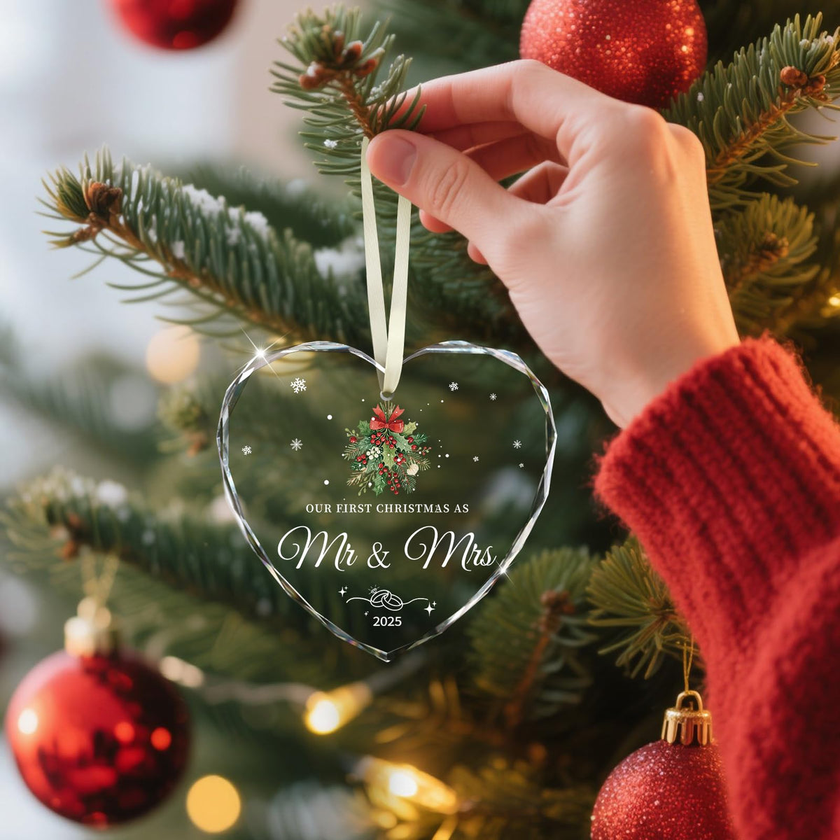 Wedding Gifts for Couples 2025, Our First Christmas as Mr and Mrs Ornament 2025 Engagement Gift Crystal Glass Ornament