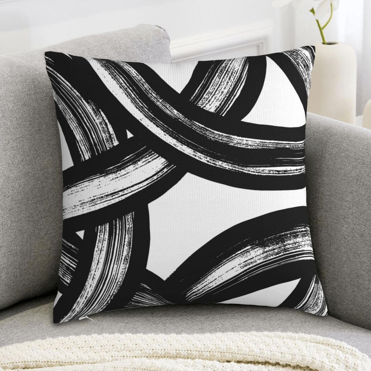 Black and White Striped Throw Pillows Covers 18x18 Set of 4 Abstract Art Decorative Square Pillow Case