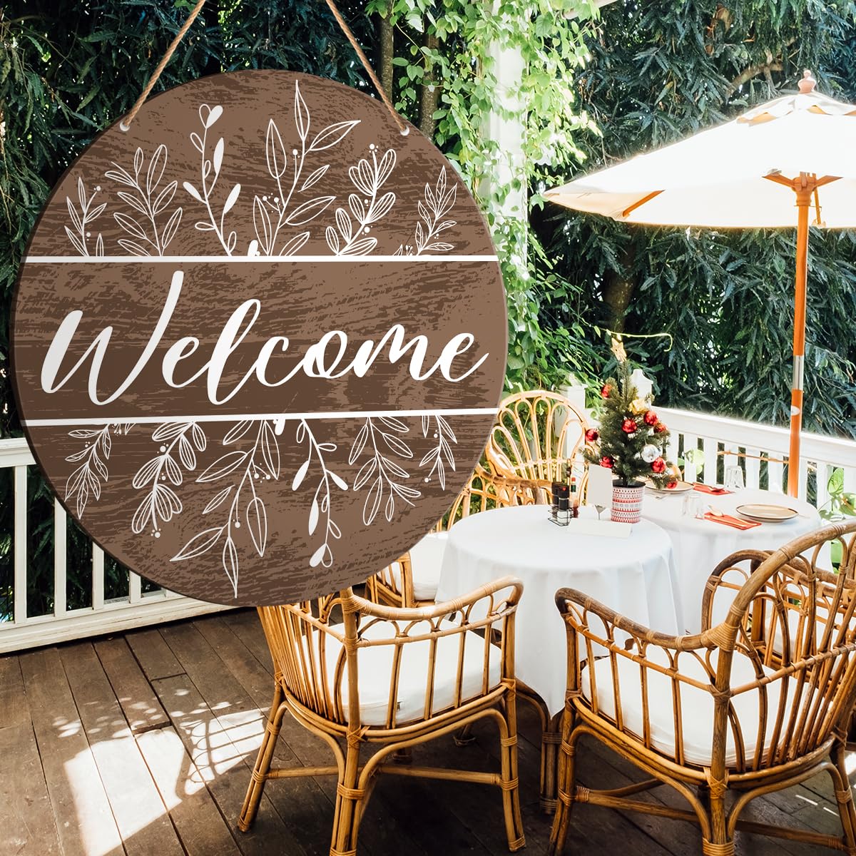 Welcome Sign Front Door Decor, Welcome Wood Hanging Sign Decor Farmhouse Wall Sign Decorations for Door, Porch, Home, Housewarming Gift