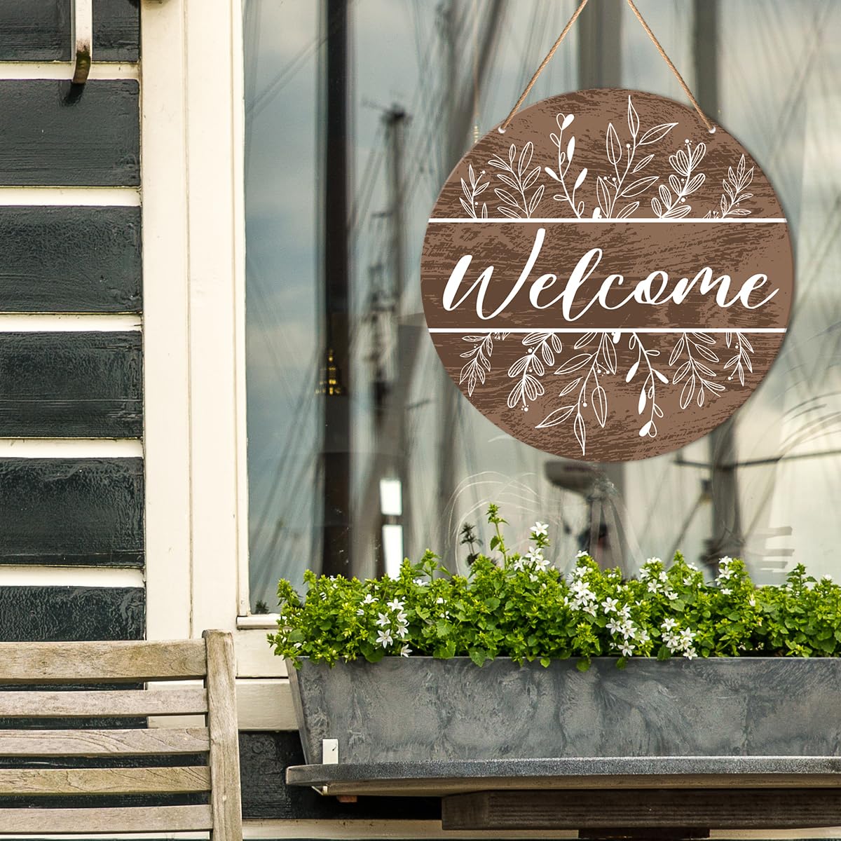 Welcome Sign Front Door Decor, Welcome Wood Hanging Sign Decor Farmhouse Wall Sign Decorations for Door, Porch, Home, Housewarming Gift