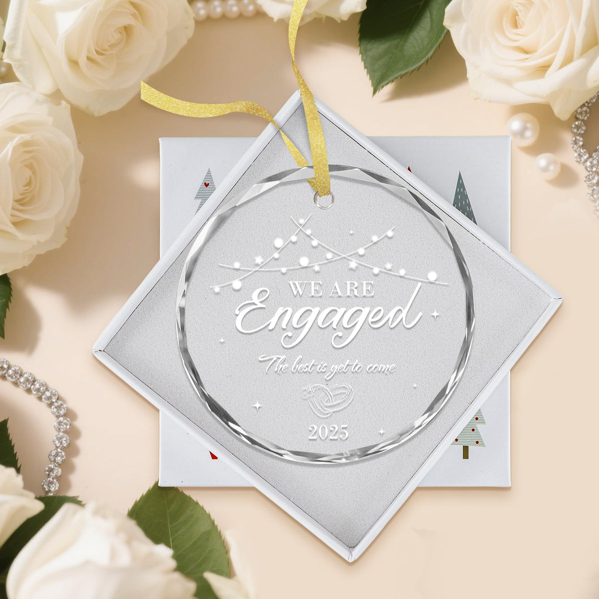 Engagement Ornament 2025 - Engagement Gifts for Couples Glass Ornament Gift for Newly Engaged