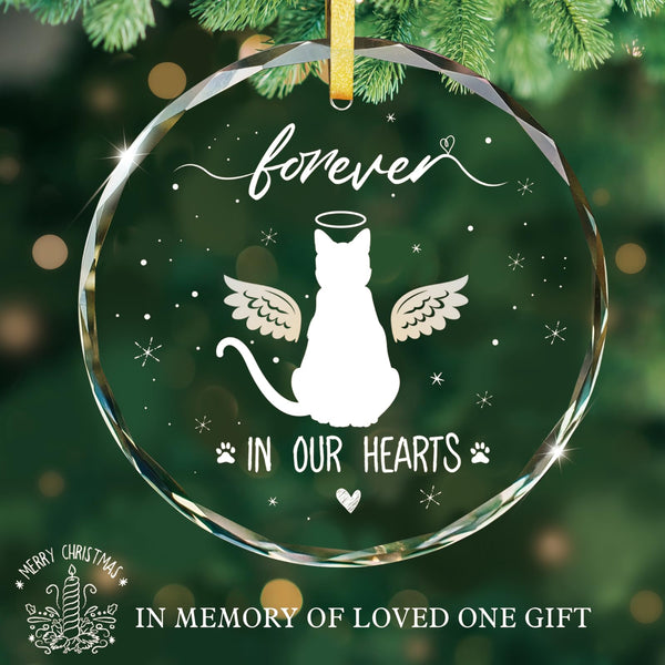 Cat Sympathy Christmas Ornament - Forever in Our Hearts Memorial Ornament for Loss of Beloved Cat Pet Loss Gift