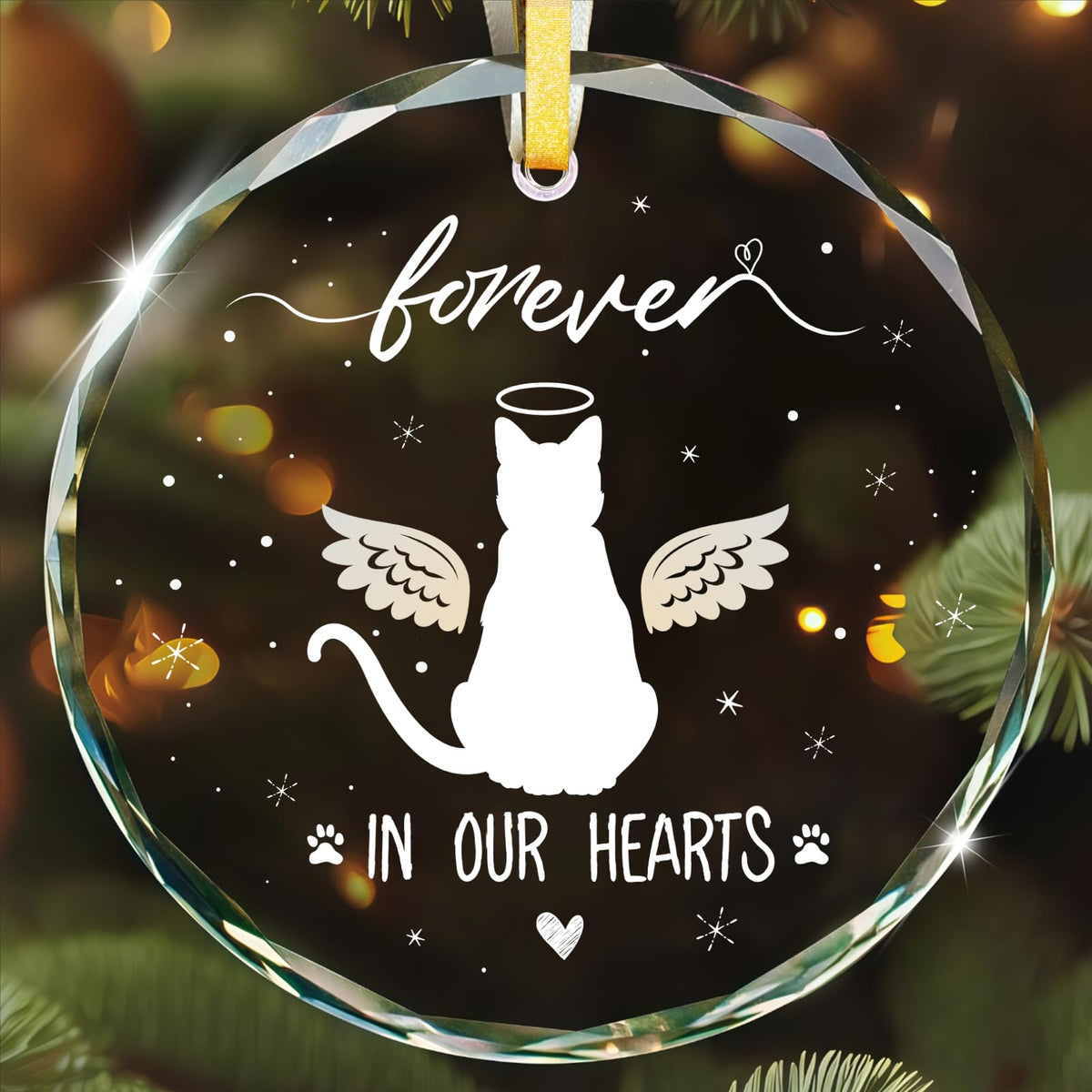 Cat Sympathy Christmas Ornament - Forever in Our Hearts Memorial Ornament for Loss of Beloved Cat Pet Loss Gift