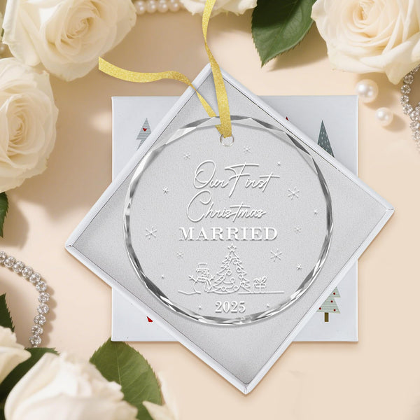 Engagement Gifts for Couples - Our First Christmas Married 2025 Glass Ornament for Christmas Tree