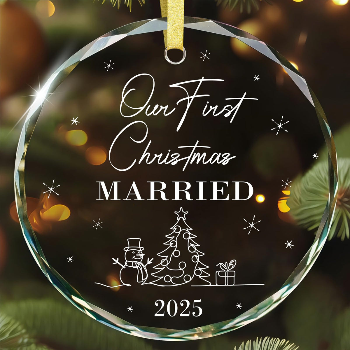 Engagement Gifts for Couples - Our First Christmas Married 2025 Glass Ornament for Christmas Tree