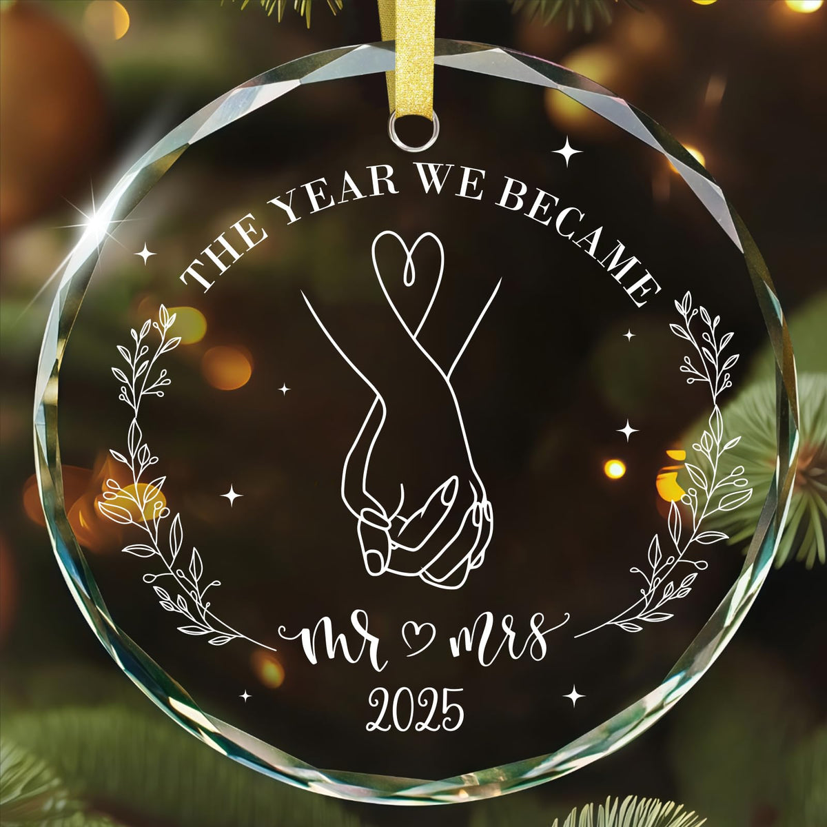 Engagement Gift for Mr&amp;Mrs - 2025 Glass Engagement Ornament for Newly Engaged Couples Bride to Be