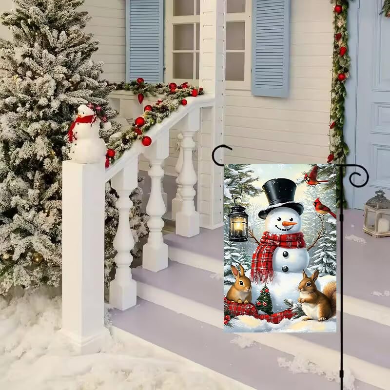 Winter Snowman Garden Flags 12x18 1-Sided, Small Burlap Seasonal Cardinal Snow Garden Flag Xmas Winter