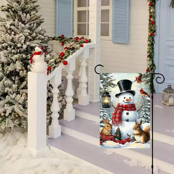 Winter Snowman Garden Flags 12x18 1-Sided, Small Burlap Seasonal Cardinal Snow Garden Flag Xmas Winter