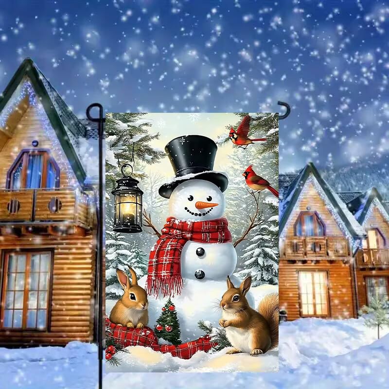 Winter Snowman Garden Flags 12x18 1-Sided, Small Burlap Seasonal Cardinal Snow Garden Flag Xmas Winter