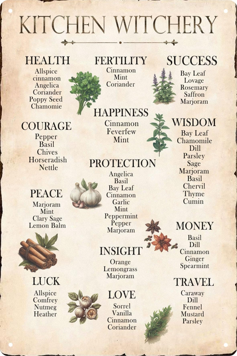 Kitchen Witchery Poster Kitchen Wall Decor Retro Metal Tin Sign Vegetable Poster Mystical Wall Art