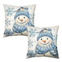 Blue Snowman Winter Pillow Covers 18x18 Set of 2 Christmas Snowflakes Bird