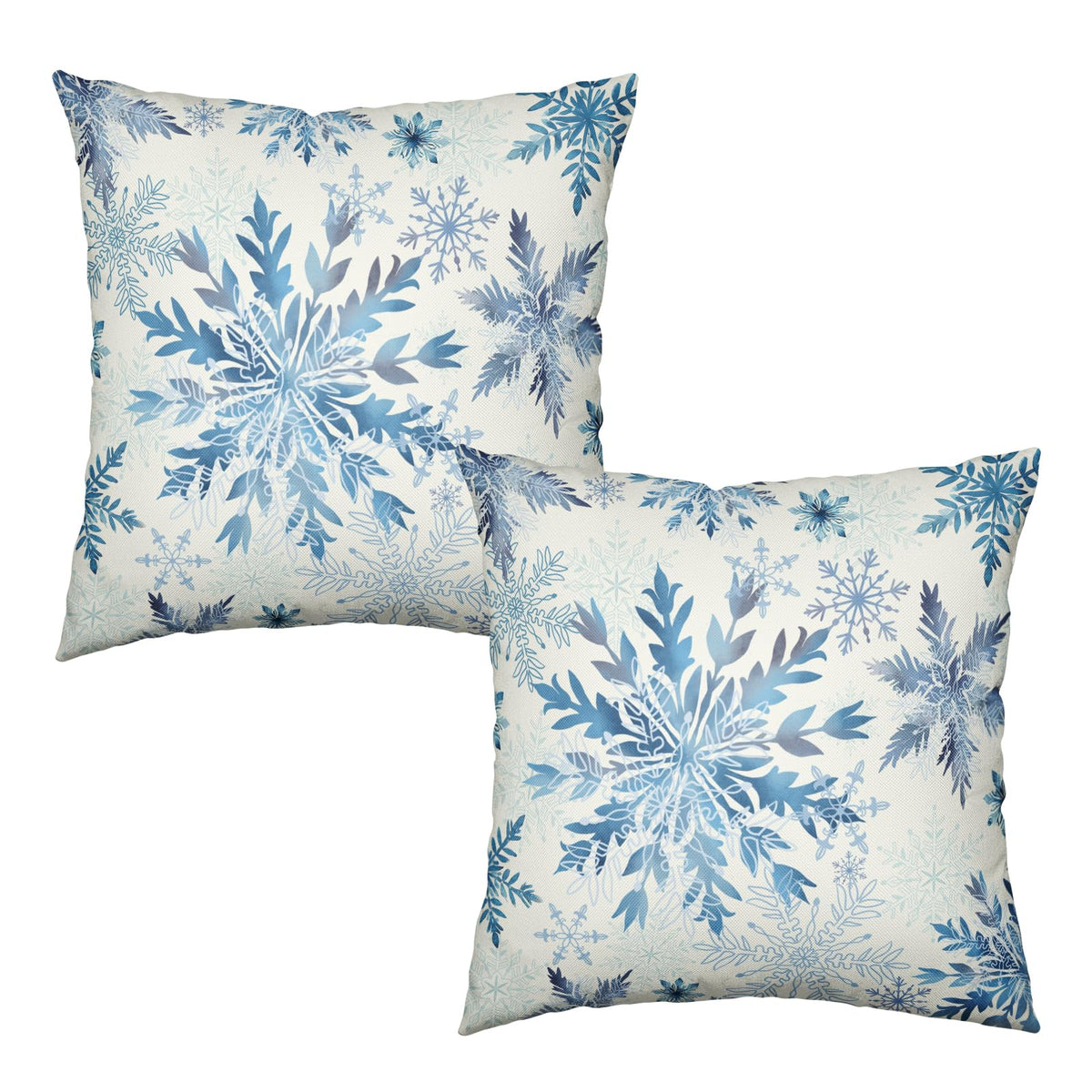 Set of 2 Winter Snowflake Pillow Covers Blue Christmas Decorative Throw Pillow Cases 18x18 Inch