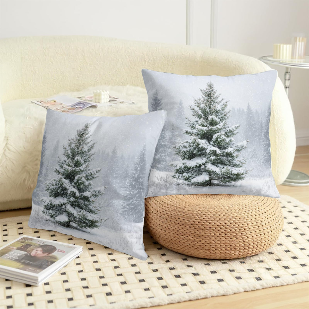 Winter Pillow Covers 18x18 Set of 2 Christmas Pine Tree Decorative