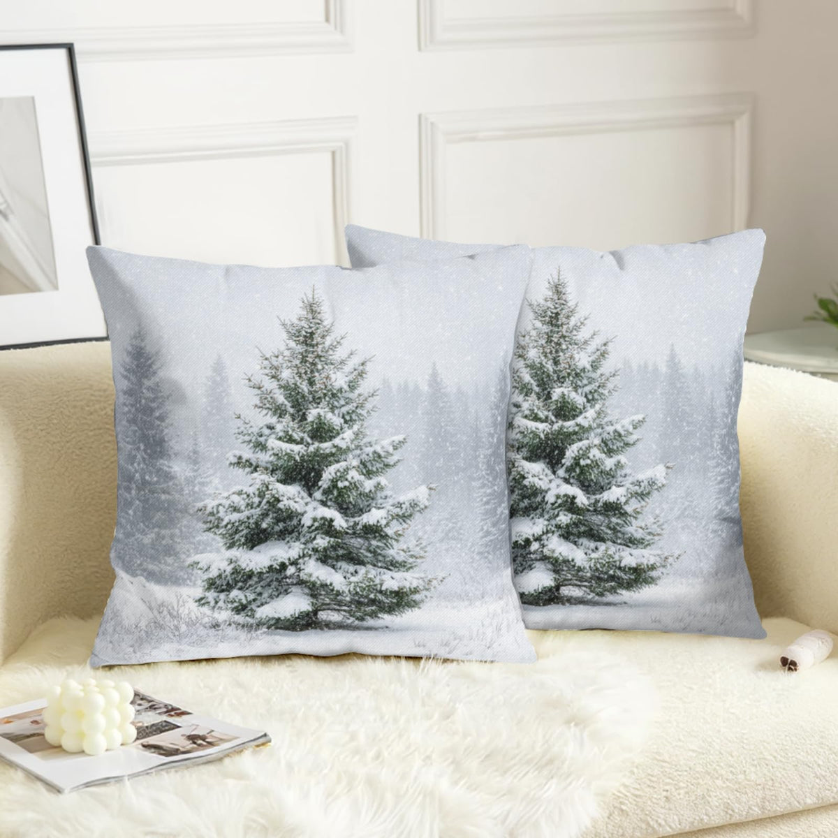 Winter Pillow Covers 18x18 Set of 2 Christmas Pine Tree Decorative