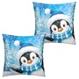 Winter Penguin Blue Pillow Covers 18x18 Set of 2 Christmas Penguins Snowflake Pine Tree