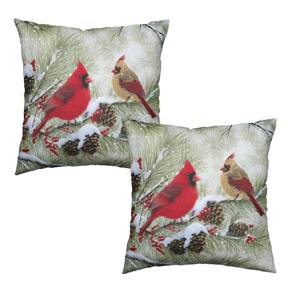 Winter Throw Pillow Covers 18x18 Set of 2 Red Birds Cardinal Pillow Cases Holly Pine Cone Snow