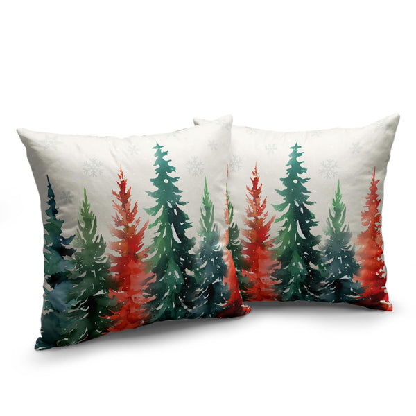 Red Green Christmas Tree Throw Pillow Covers 18x18 Set of 2 Winter Watercolor Pine Trees