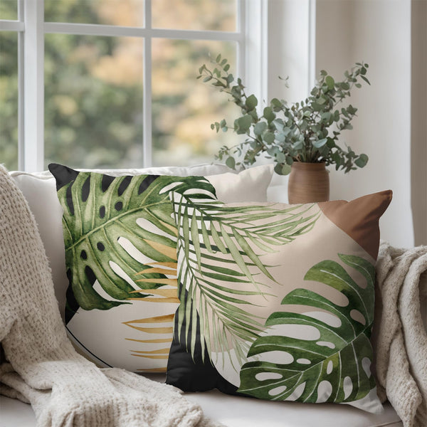 Tropical Palm Leaves Decorative Throw Pillow Covers 18x18 Inch Set of 2 Summer Green Banana Leaf Monstera Plant