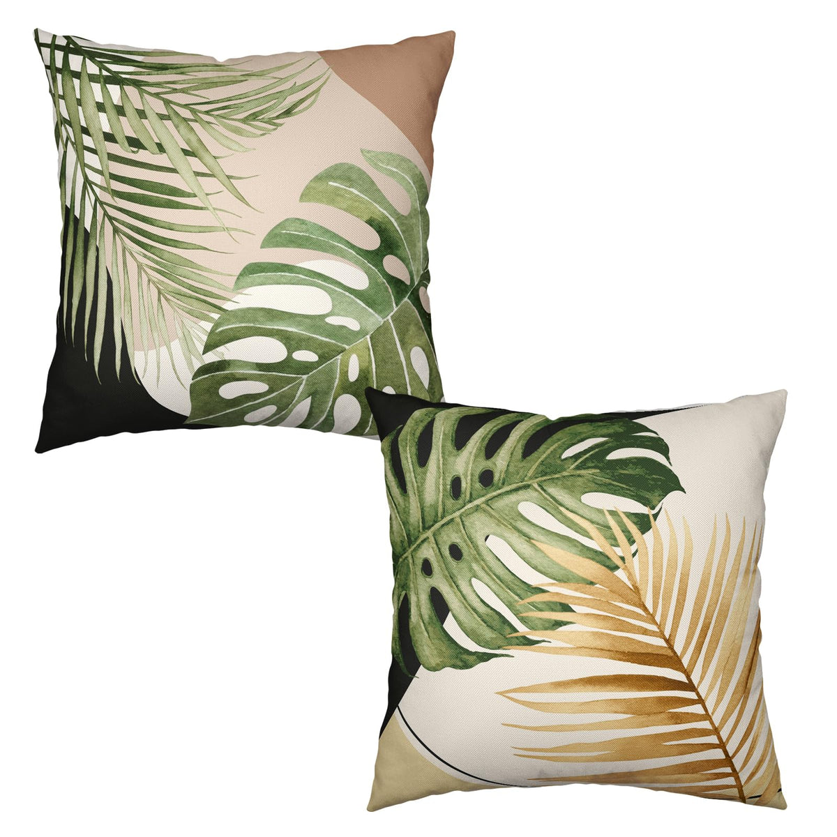 Tropical Palm Leaves Decorative Throw Pillow Covers 18x18 Inch Set of 2 Summer Green Banana Leaf Monstera Plant