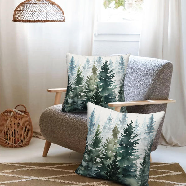 Watercolor Dark Green Tree Pillow Covers 18X18 Set of 2 Rustic Nature Forest Throw Pillow Cover