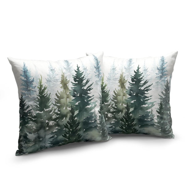 Watercolor Dark Green Tree Pillow Covers 18X18 Set of 2 Rustic Nature Forest Throw Pillow Cover