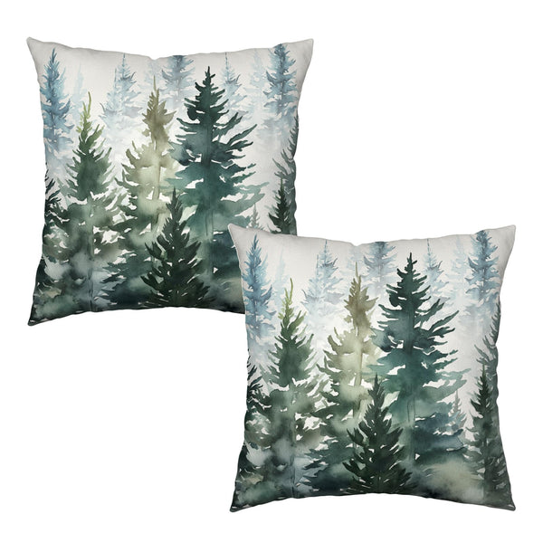 Watercolor Dark Green Tree Pillow Covers 18X18 Set of 2 Rustic Nature Forest Throw Pillow Cover