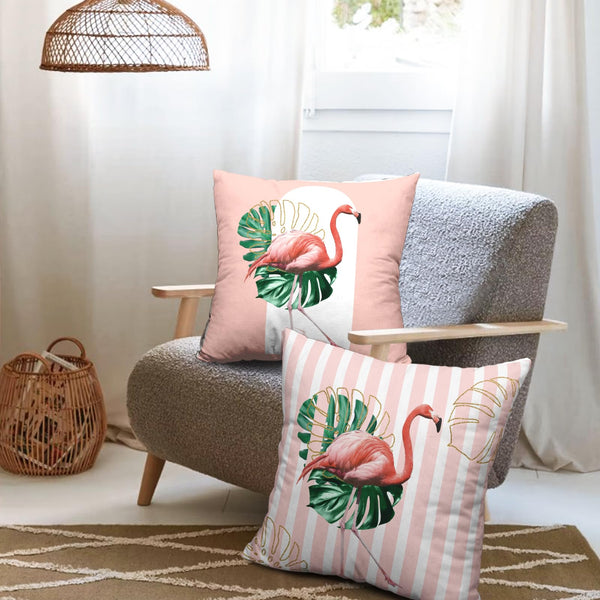 Pink Flamingo Throw Pillow Covers 18x18 Inch Tropical Leaves Bird Pillow Cases Set of 2