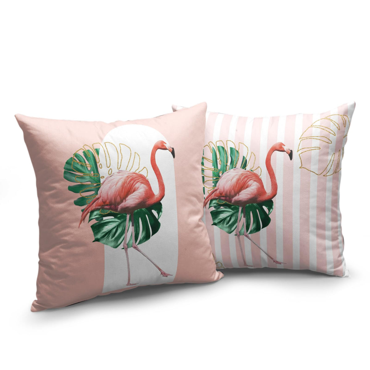 Pink Flamingo Throw Pillow Covers 18x18 Inch Tropical Leaves Bird Pillow Cases Set of 2