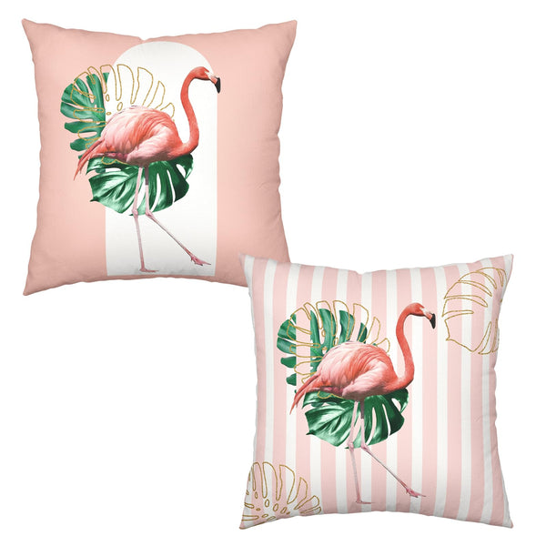 Pink Flamingo Throw Pillow Covers 18x18 Inch Tropical Leaves Bird Pillow Cases Set of 2