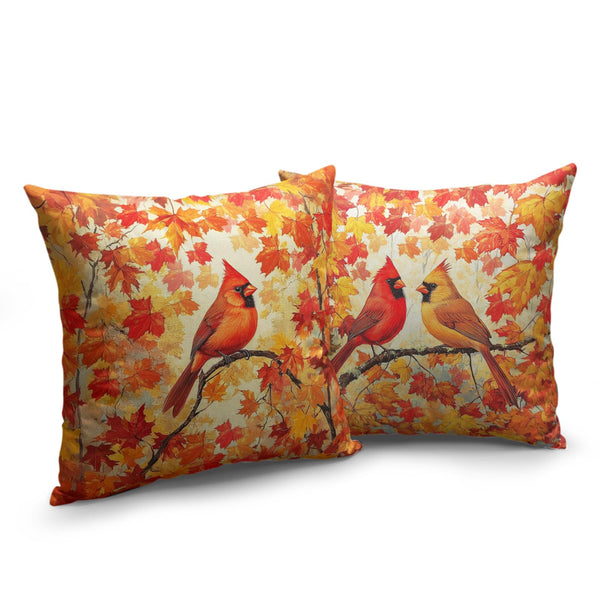 Maple Leaf Cardinal Fall Outdoor Pillow Covers 18x18 Set of 2 Autumn Harvest Red Birds Maple Forest