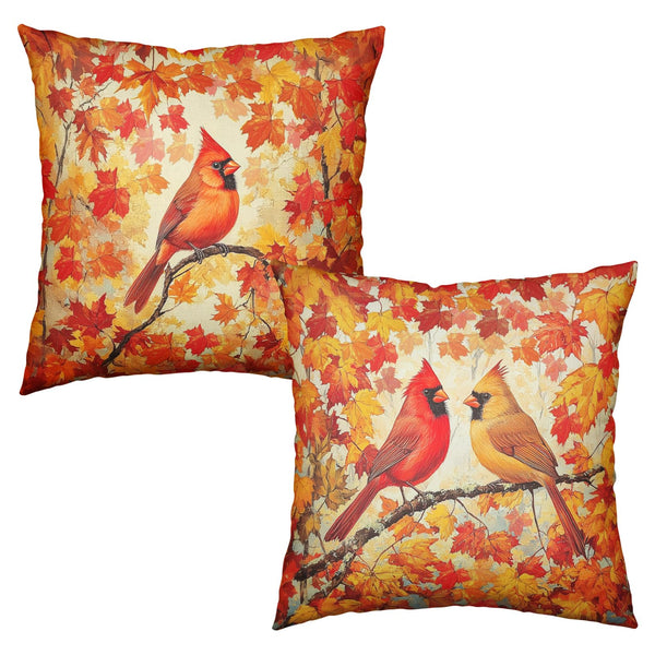 Maple Leaf Cardinal Fall Outdoor Pillow Covers 18x18 Set of 2 Autumn Harvest Red Birds Maple Forest