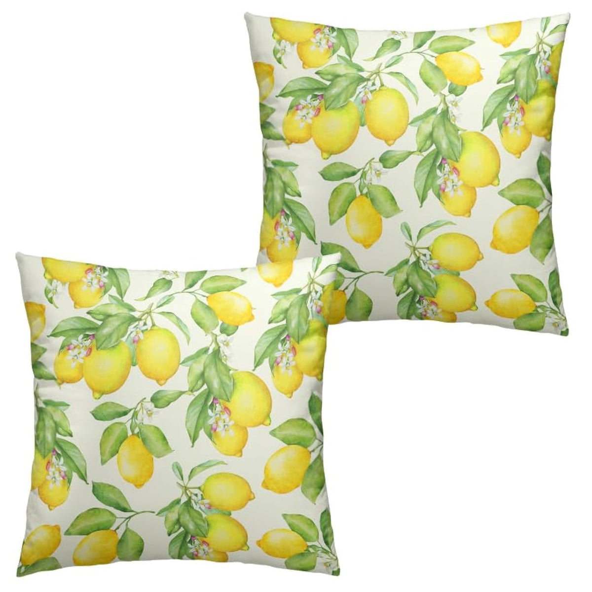 Lemon Pillow Covers 18x18 Set of 2 Summer Fruit Yellow Lemon with Green Leaf Floral