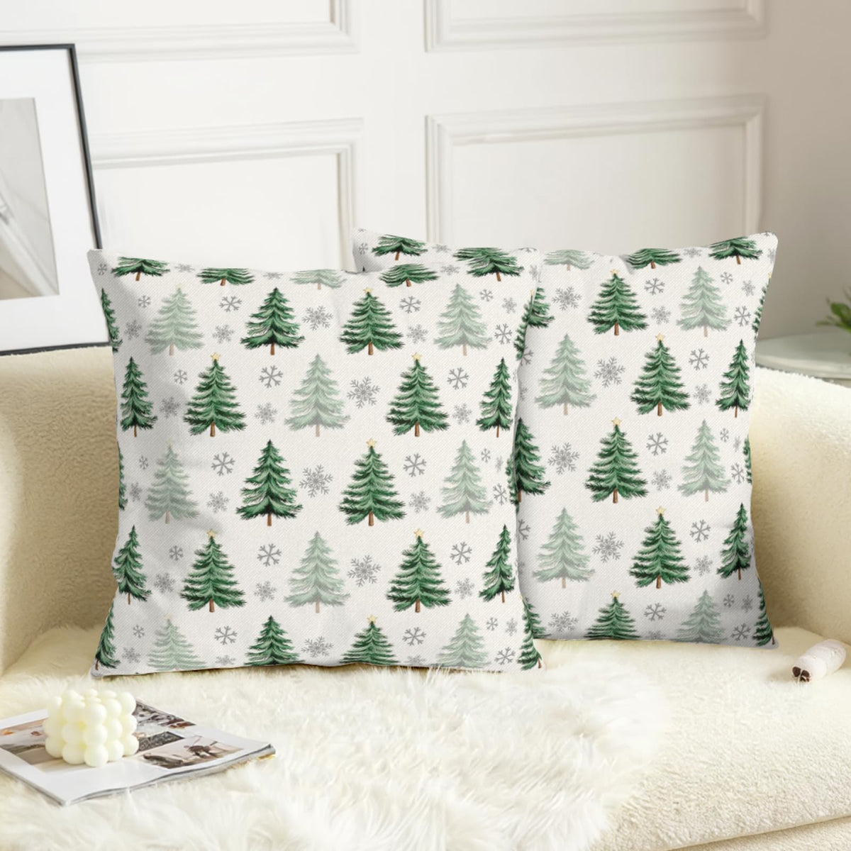 Christmas Tree Pillow Covers 18x18 Set of 2 Green Xmas Decorative Throw Pillow Cases Neutral