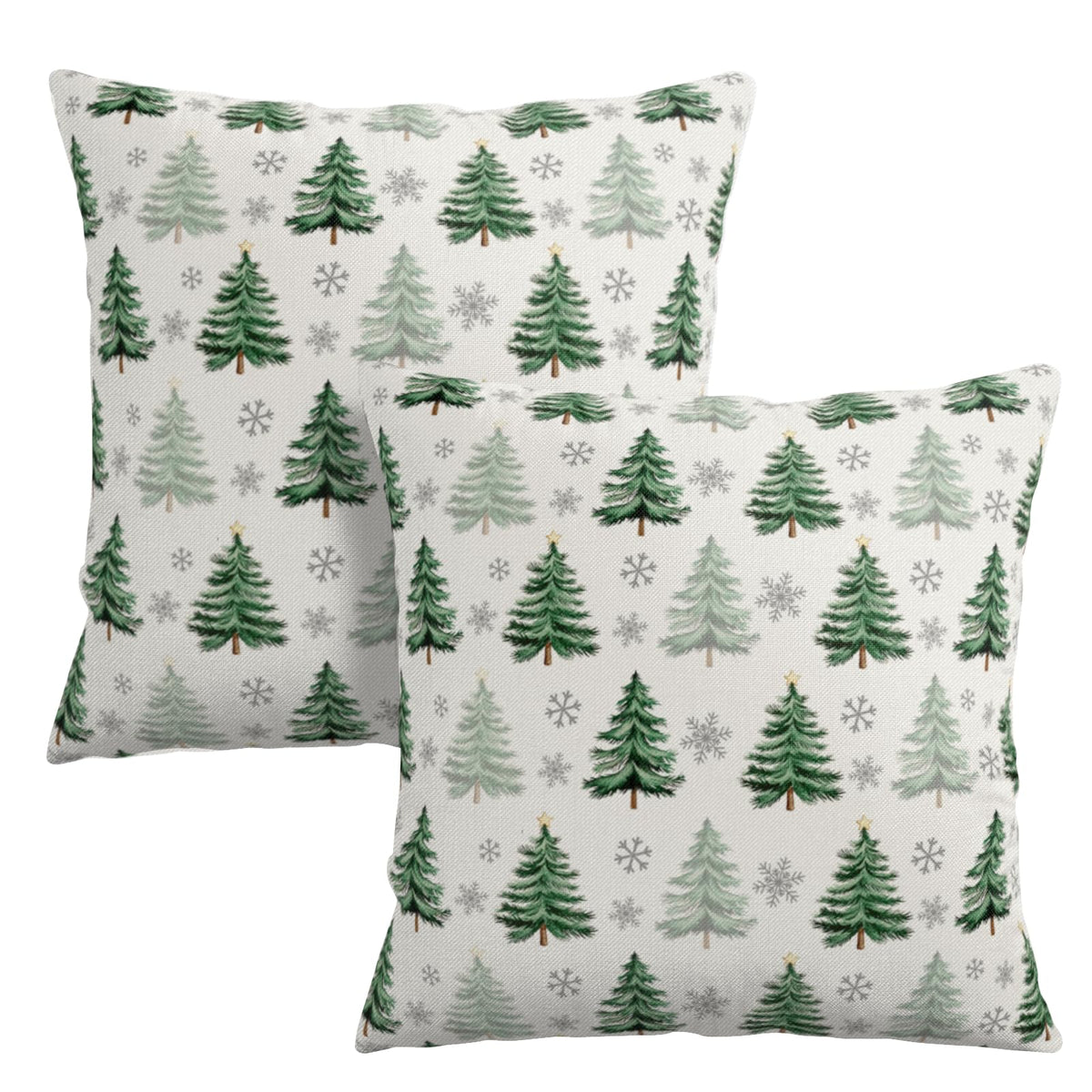 Christmas Tree Pillow Covers 18x18 Set of 2 Green Xmas Decorative Throw Pillow Cases Neutral