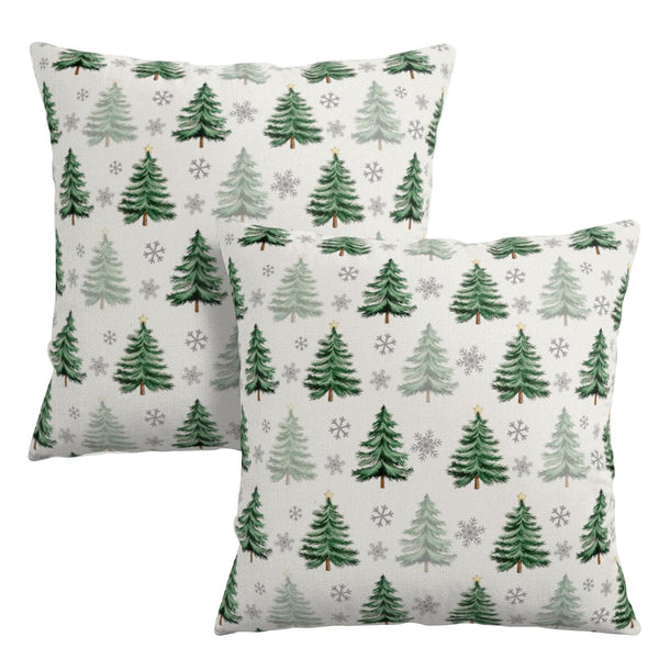 Christmas Tree Pillow Covers 18x18 Set of 2 Green Xmas Decorative Throw Pillow Cases Neutral