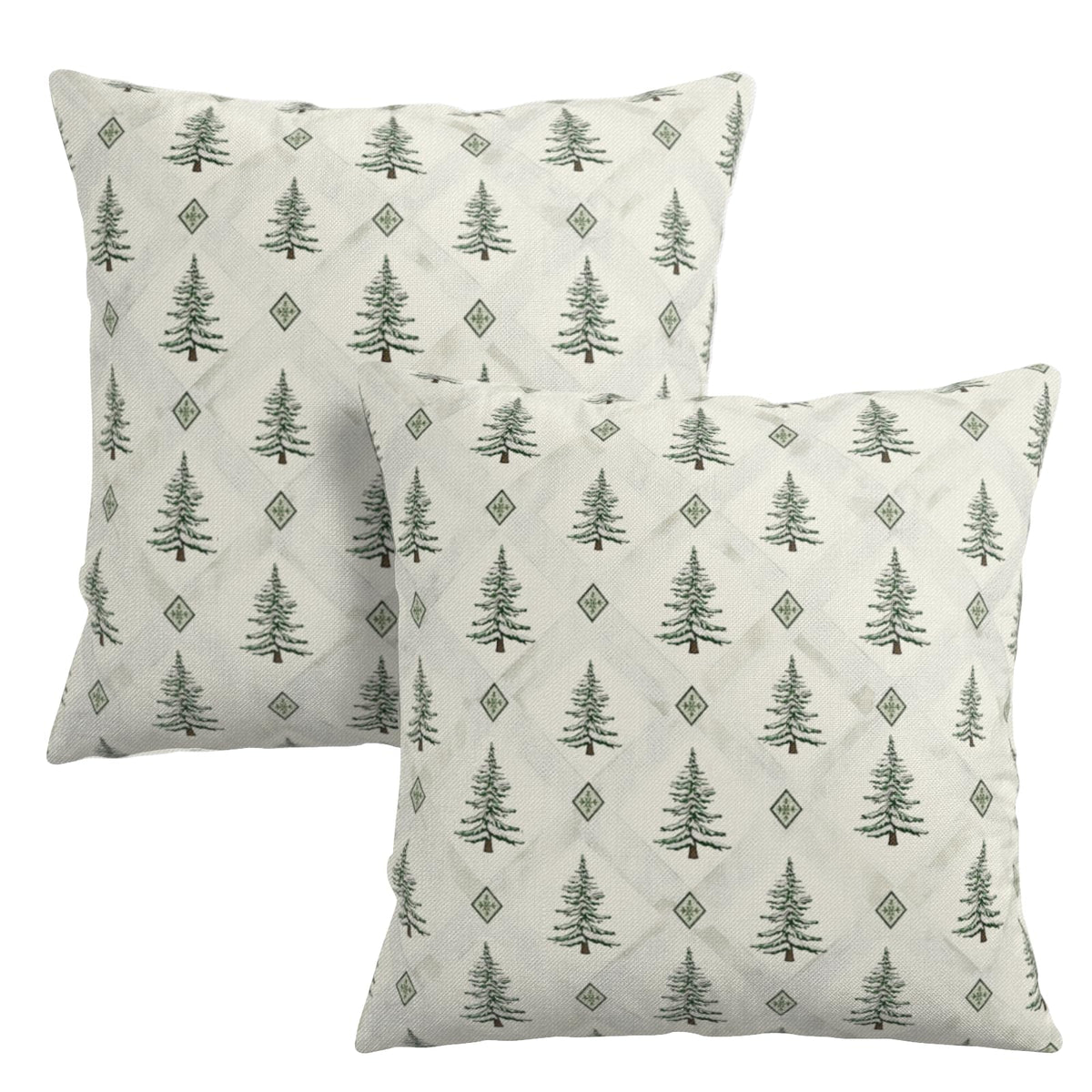 Green White Christmas Tree Pillow Covers 18x18 Set of 2 Xmas Boho Farmhouse Vintage Rustic Print