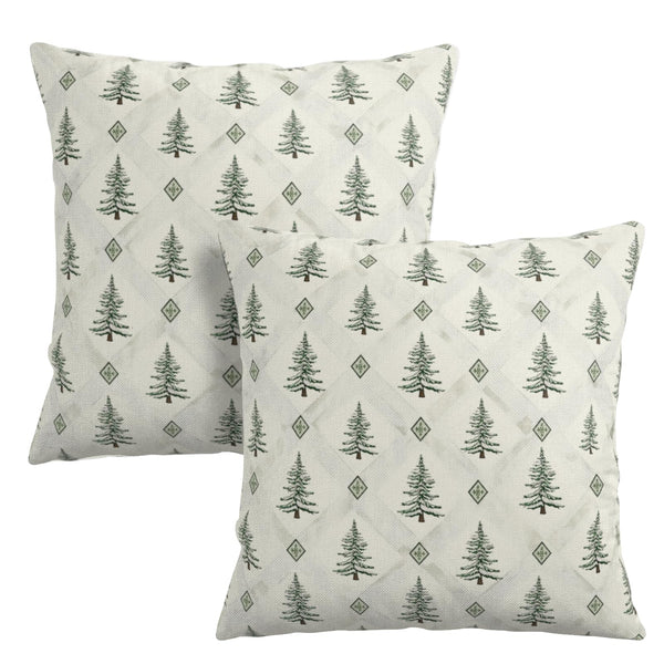 Green White Christmas Tree Pillow Covers 18x18 Set of 2 Xmas Boho Farmhouse Vintage Rustic Print