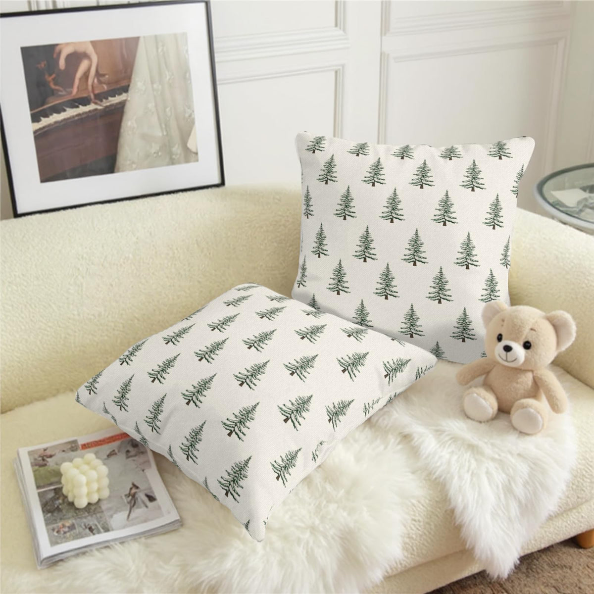 Christmas Tree Throw Pillow Covers Green White Xmas Pillow Cases 18x18 Inch Set of 2