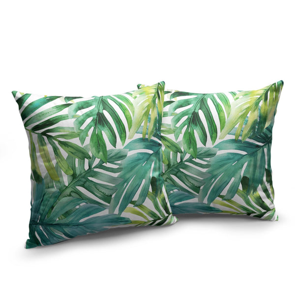 Green Tropical Leaves Throw Pillow Covers Summer Palm Leaf Pillow Covers 18x18 Set of 2 Monstera Plant