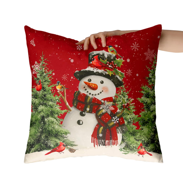 Snowman Christmas Red Throw Pillow Covers 18x18 Set of 2 Winter Snow Snowman Pine Tree