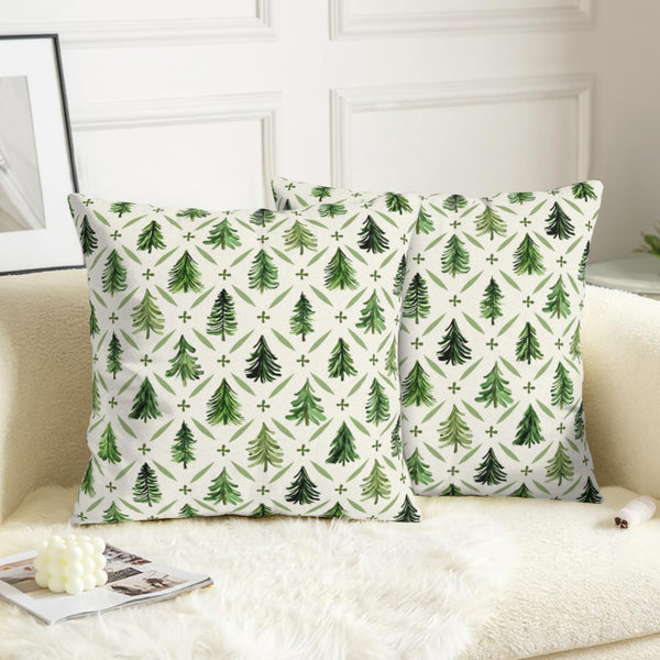 Christmas Tree Pillow Covers 18x18 Set of 2 Sage Green Xmas Farmhouse Print
