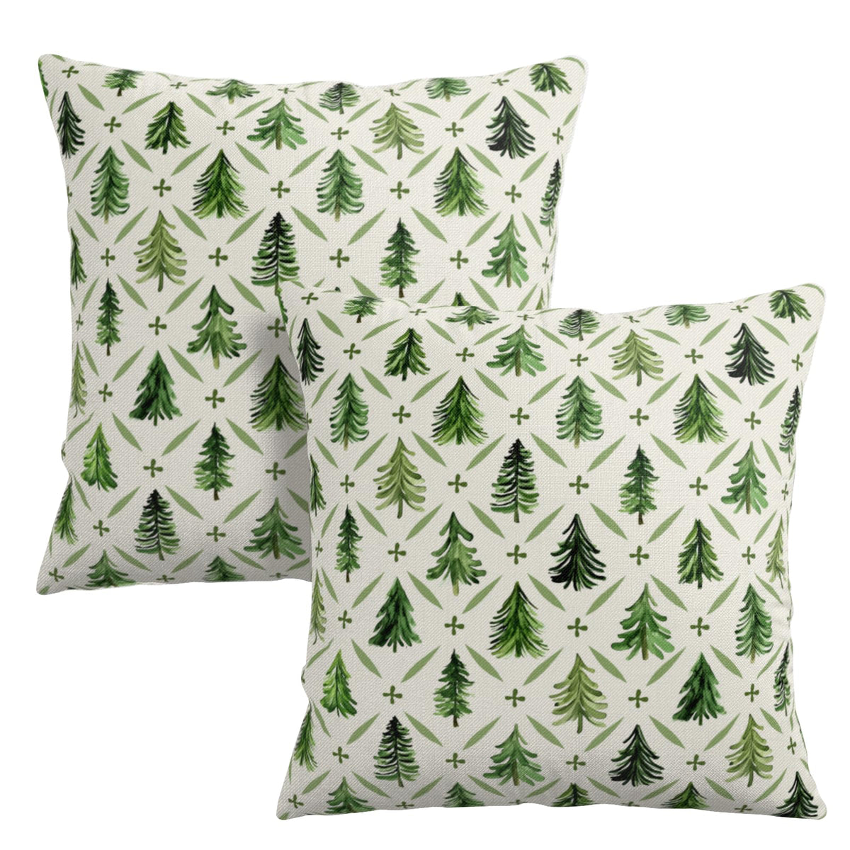 Christmas Tree Pillow Covers 18x18 Set of 2 Sage Green Xmas Farmhouse Print