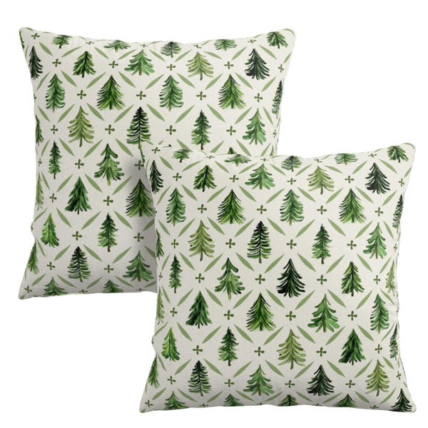 Christmas Tree Pillow Covers 18x18 Set of 2 Sage Green Xmas Farmhouse Print