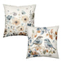 Fall Flower Bird Chinoiserie Pillow Covers 18x18 Set of 2 Burnt Orange and Blue Flowers Leaves Decorative