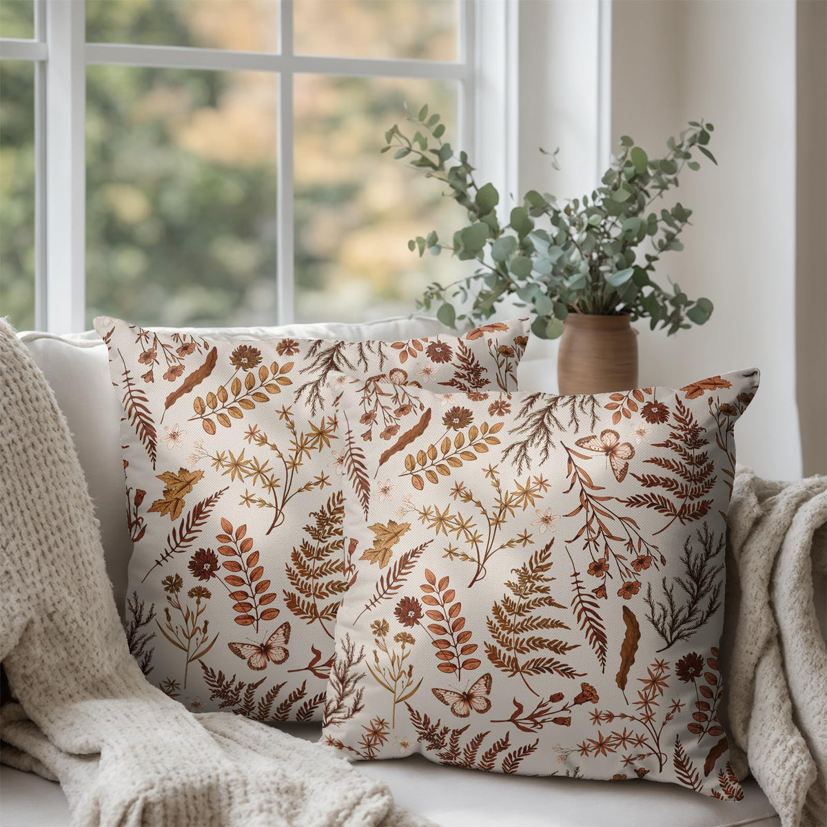 Burnt Orange Fall Floral Pillow Covers 18x18 Set of 2 Seasonal Autumn Wildflower Rustic