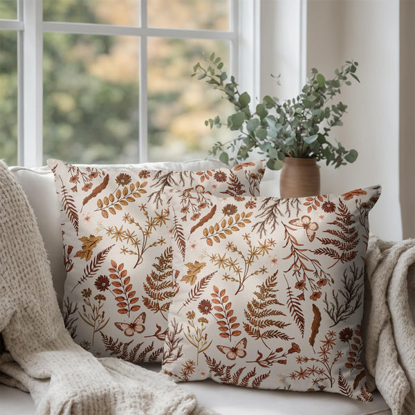 Burnt Orange Fall Floral Pillow Covers 18x18 Set of 2 Seasonal Autumn Wildflower Rustic